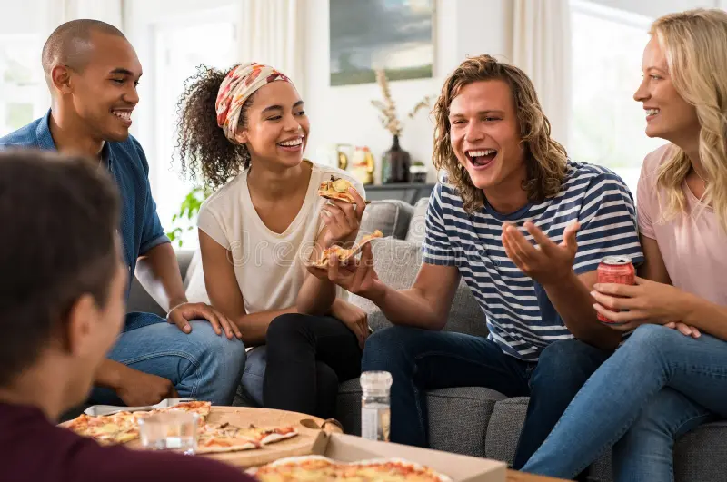 Happy diverse people connecting in Qatar